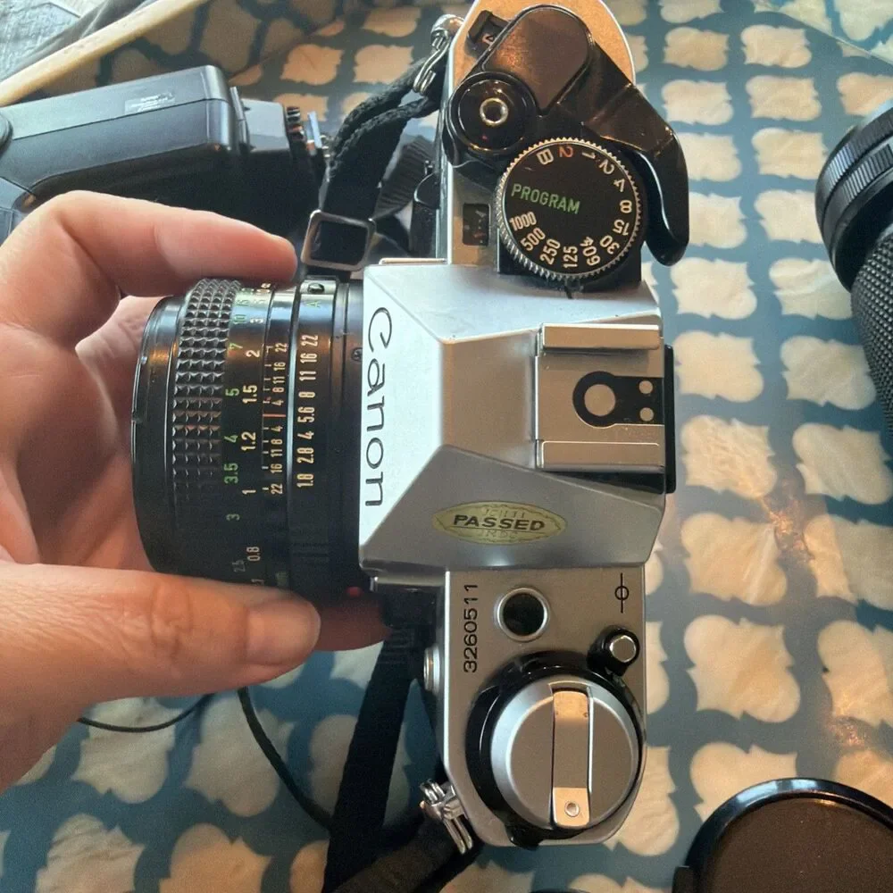 Canon AE-1 Program 35mm SLR Film Camera with 50mm Lens Kit Flash 70-210 Mm Lens